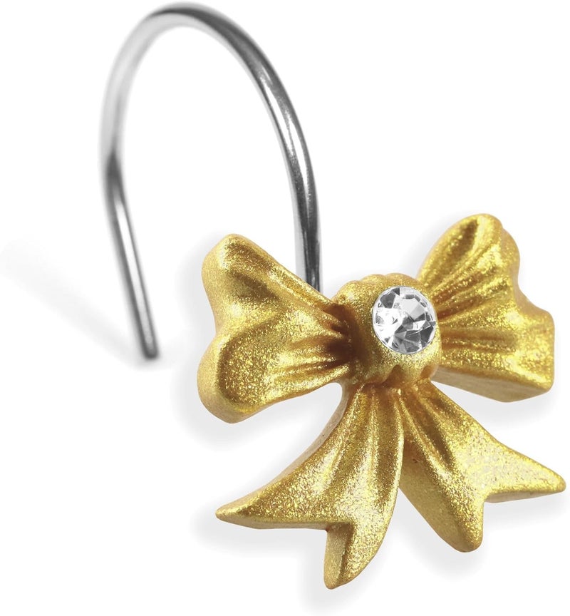 Popkozzi Gold Bow Shower Curtain Hooks: Christmas Bow Knot Shaped Rustproof Stainless Steel Decorative Rings for Glamorous Bathroom Décor – Ideal for Women Girls & Holiday Home Styling - Image 1